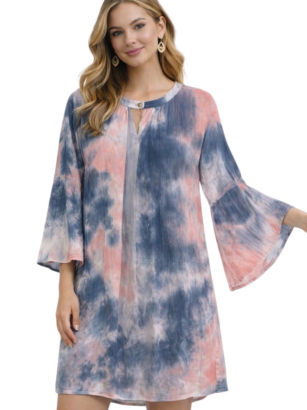 NWT Umgee Blue & Pink Tie-Dye Notch Neck Tunic Oversize Small